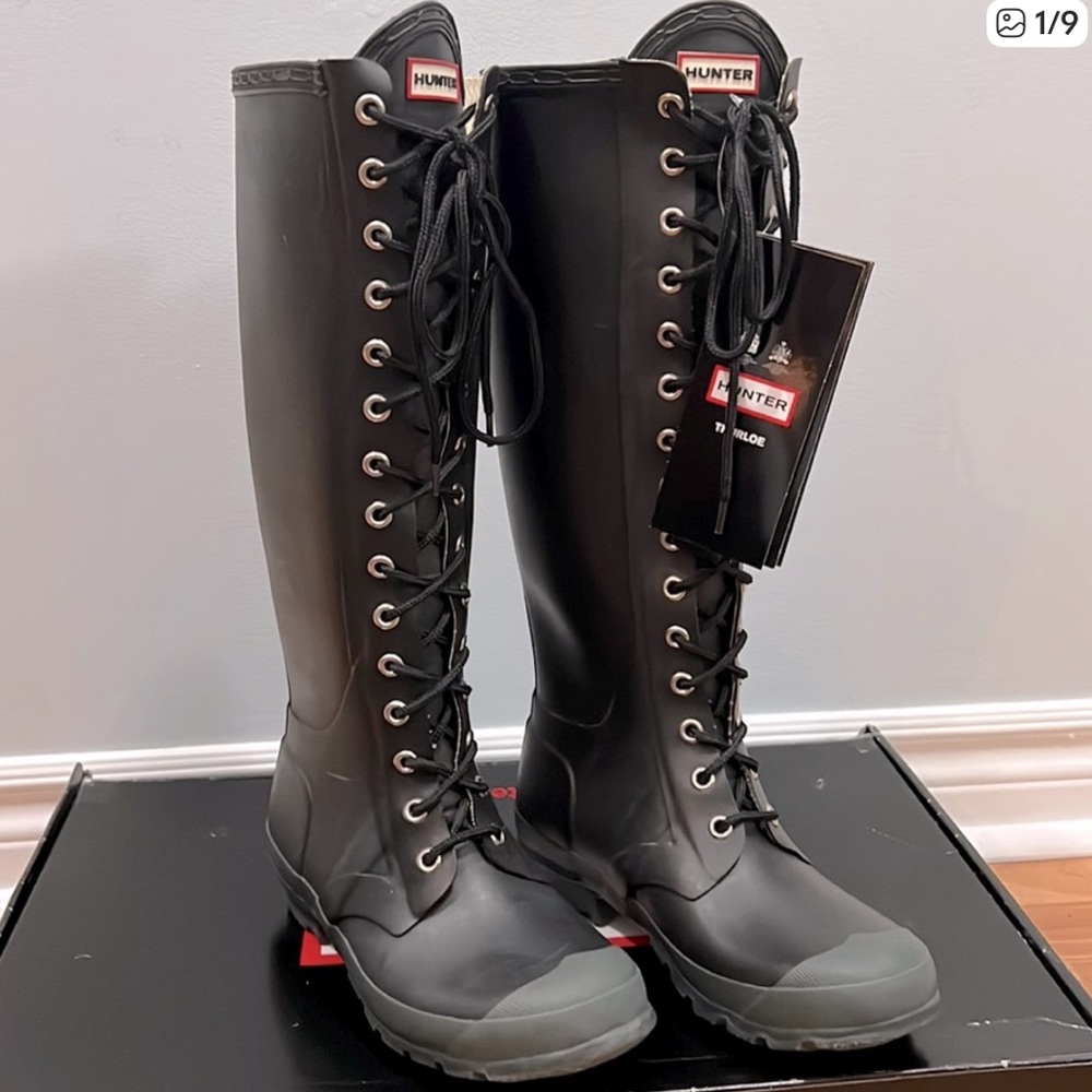 Hunter Black Lace-Up Women's Rain Boots